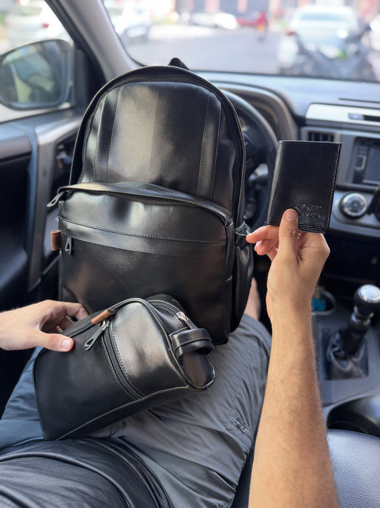 Pack Cartable+ Pochette +Porte-cartes En Semi Cuir